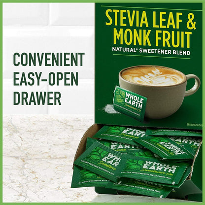 WHOLE EARTH Stevia, Monk Fruit & Erythritol Sweetener, 400 Powder Packets