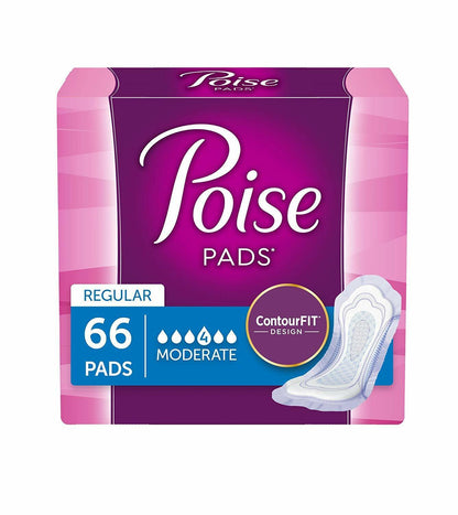 Poise Incontinence Pads, Moderate Absorbency, Regular Size, 66 Count