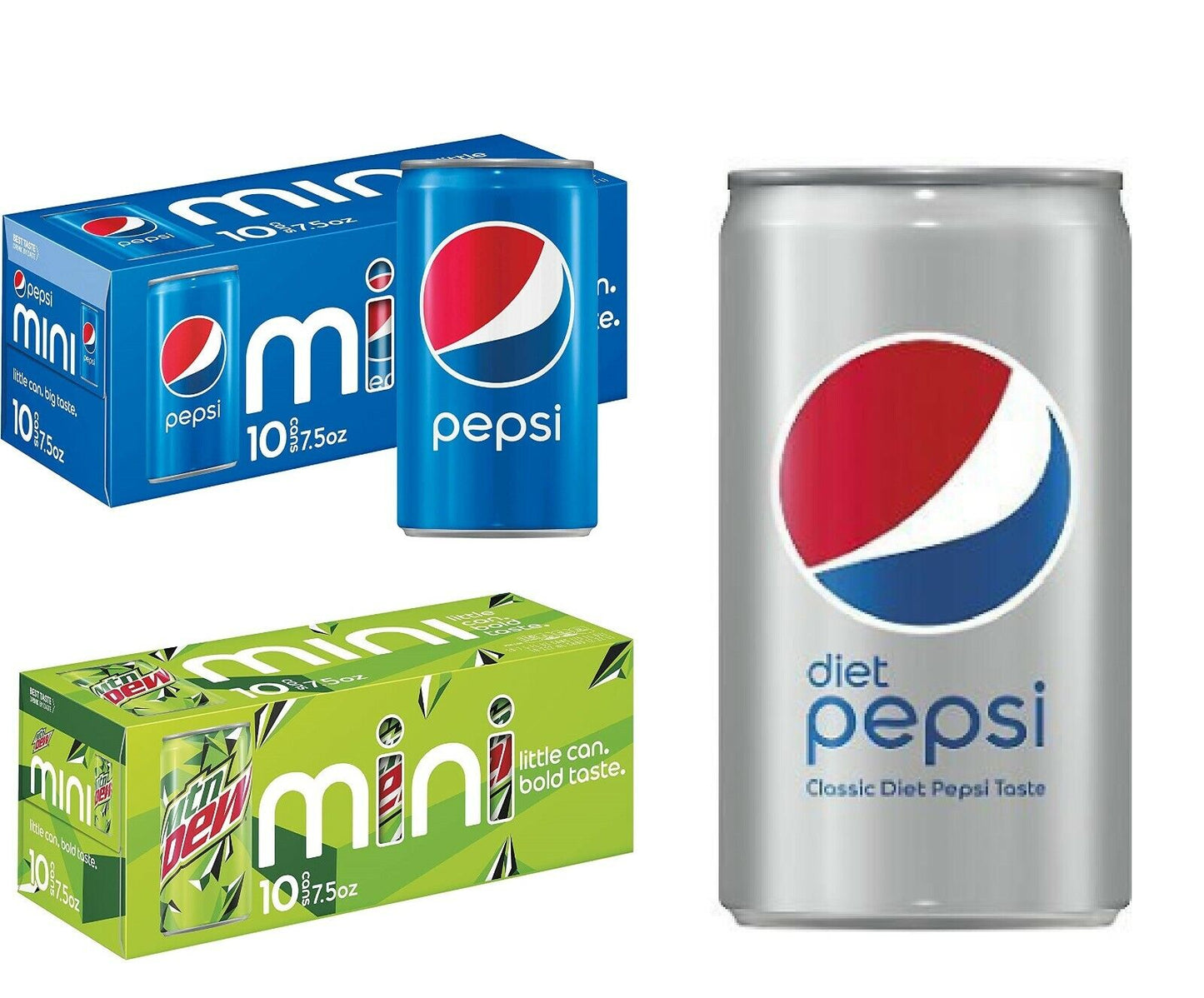Soda Assortment: Diet Pepsi, Pepsi, Mountain Dew