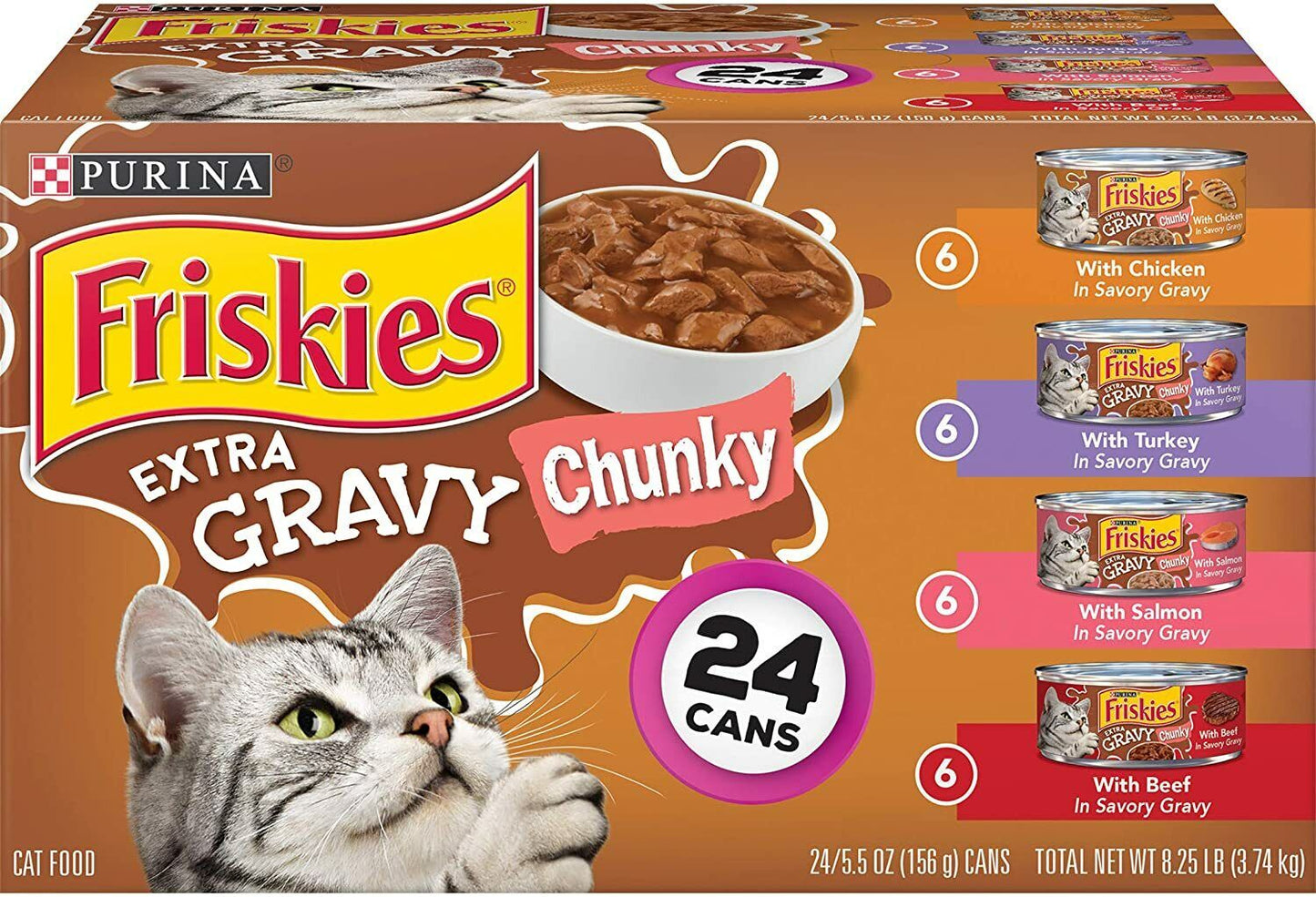 Purina Friskies Extra Gravy Chunky Variety Pack Wet Cat Food, 5.5 oz, 24 Cans