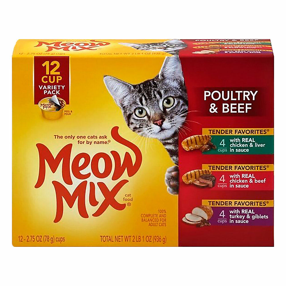 Meow Mix Tender Favorites Poultry & Beef in Sauce Variety Cat Food, 12 Cups
