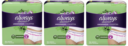 Always Discreet Incontinence Underwear for Women S/M/L/XL/2XL Maximum Absorb