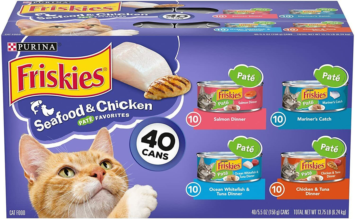 Friskies Seafood & Chicken Pate Favorites Variety Wet Cat Food 5.5 oz, 40 Cans