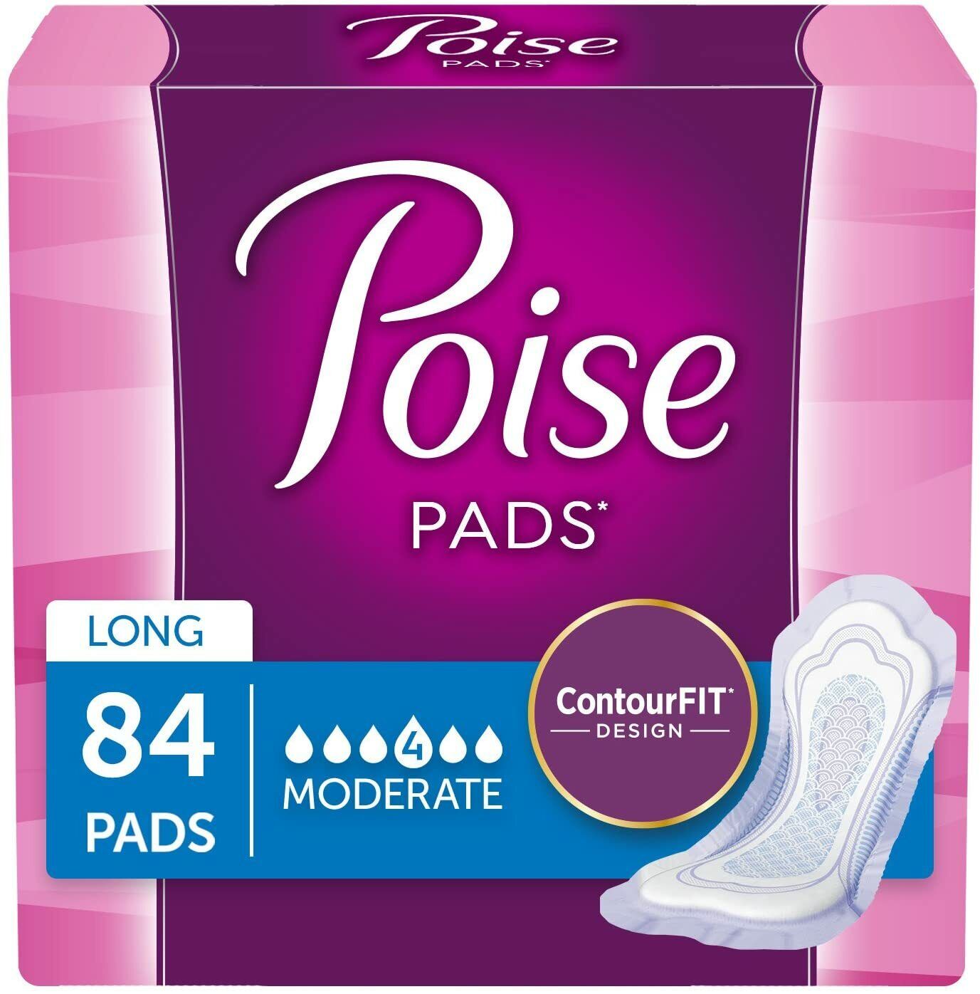 Poise Incontinence Pads, Moderate Absorbency Regular/Long 54, 84, 108, 132