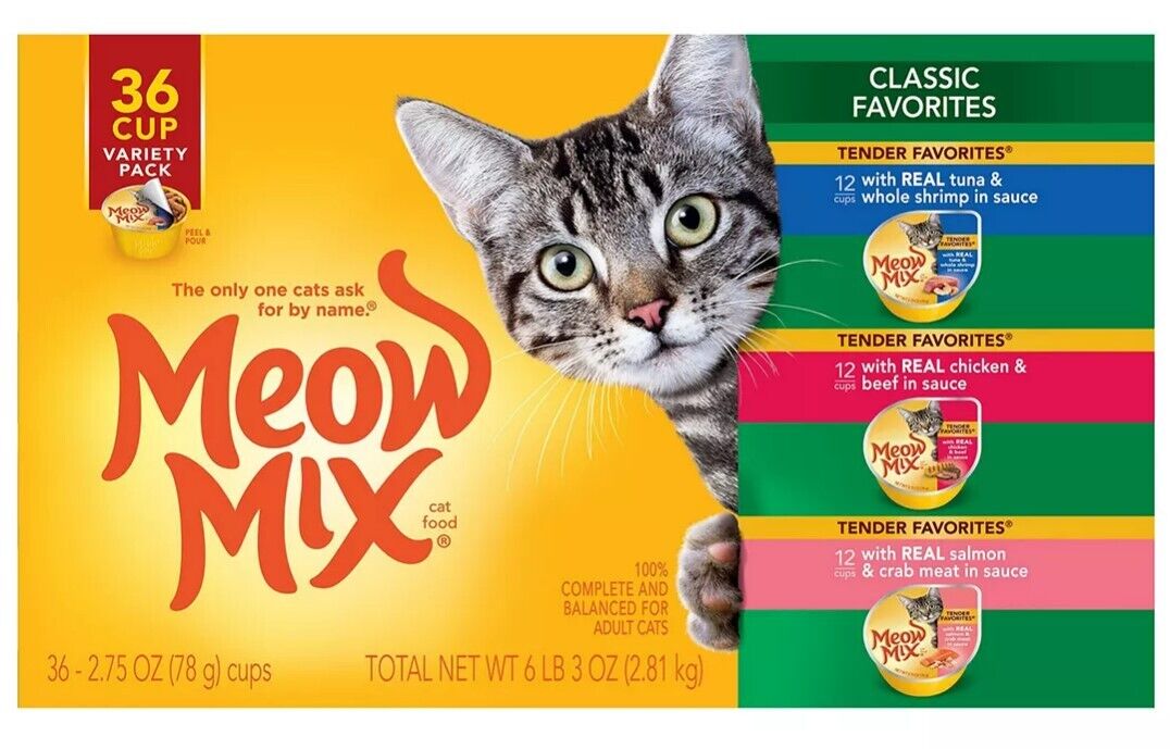 Meow Mix Classic Tender Favorites Cat Food Variety Pack, 2.75 oz 36 Cups