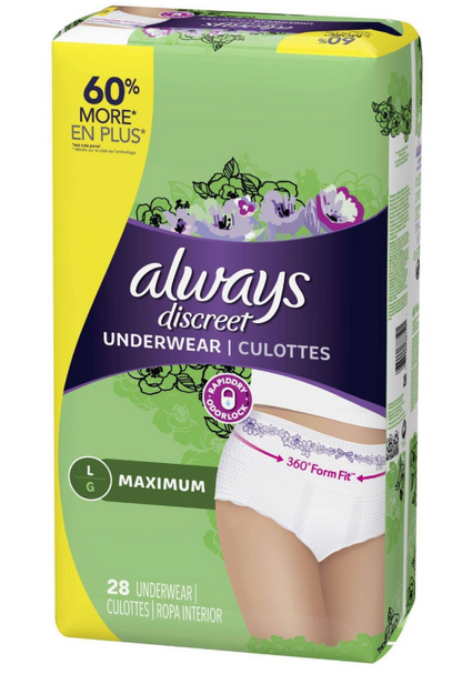 Always Discreet Incontinence & Postpartum Underwear For Women Large 17 & 28 ct