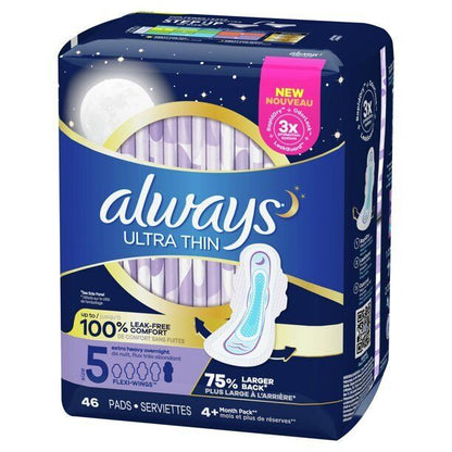 Always Ultra Thin Unscented Pads with Flexi Wings Extra Heavy Overnight Size 5
