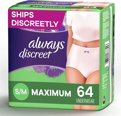 Always Discreet Incontinence Underwear for Women S/M/L/XL/2XL Maximum Absorb
