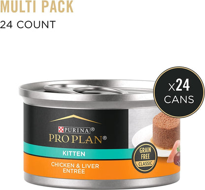 Purina Pro Plan Kitten Wet Cat Food Classic Pate or Flaked, 3 oz, 24 Cans